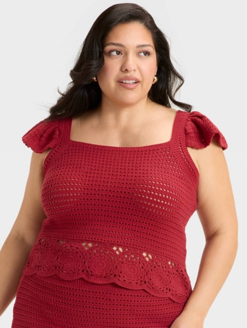 Women's Openwork Flutter Sleeve Sweater Tank - Universal Thread™ Red XXL